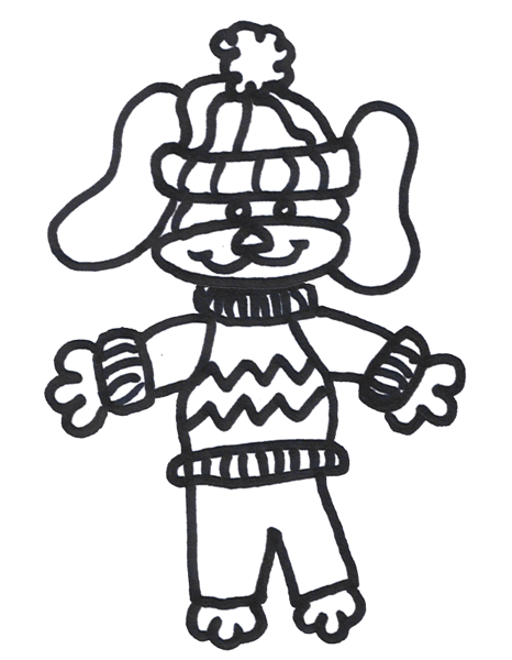 Puppywinter - Uroczy piesek w zimowym przebraniu do kolorowania kolorowanka do druku